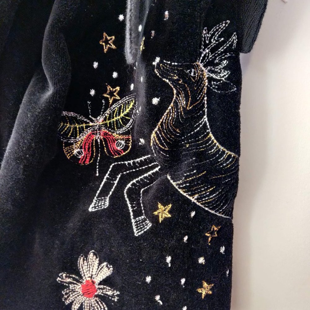 Zara Womens Black Velvet Embroidered Lady Floral Deer Wrap Skorts Skirt M - Picture 5 of 10